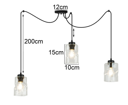 Lampa Sufitowa AURA Czarna Pająk 3 Szklany Klosz Bezbarwny