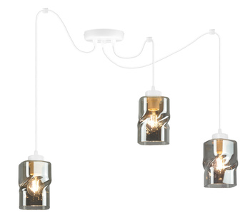 Lampa Sufitowa AURA Biała Pająk 3 Szklany Klosz Grafitowy