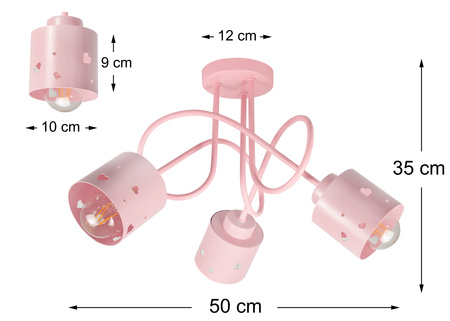 LAMPA SUFITOWA DO POKOJU DZIECIĘCEGO RÓŻOWA ŻYRANDOL E27 SERCA WISZĄCA LUMIMI R/3