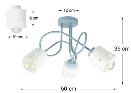 LAMPA SUFITOWA DO POKOJU DZIECIĘCEGO NIEBIESKO-BIAŁA ŻYRANDOL SERCA WISZĄCA LUMIMI NB/3
