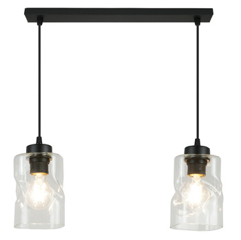 Lampa Wisząca AURA  CZARNA Listwa 2 Szklane Klosze BEZBARWNE