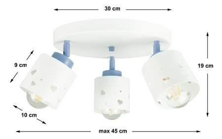 LAMPA SUFITOWA LED DZIECIĘCA PLAFON SERDUSZKA BIAŁO-NIEBIESKI RUCHOMY ŻYRANDOL E27 LUMIMI PBN/3