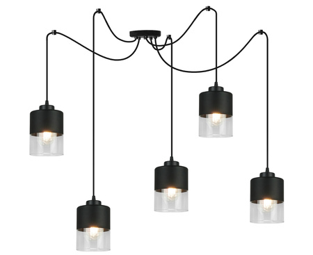Lampa Pająk Wisząca Żyrandol 5 Płomienna Szklany Klosz Sufitowa Czarna