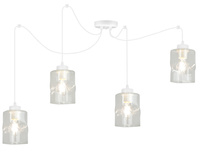 Lampa Biała Wisząca Pająk Żyrandol 4 Płomienna Szklany Klosz Aura Bezbarwny