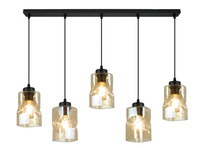 Lampa Czarna Wisząca Żyrandol Listwa 5 Szklane Klosze Sufitowa Led Miodowy Klosz