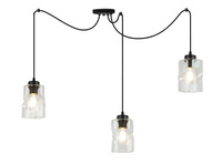 Lampa Sufitowa AURA Czarna Pająk 3 Szklany Klosz Bezbarwny