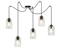 Lampa Czarna Wisząca Pająk Żyrandol 4 Płomienna Szklany Klosz Aura Bezbarwny