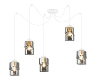 Lampa Biała Wisząca Pająk Żyrandol 4 Płomienna Szklany Klosz Aura Grafit