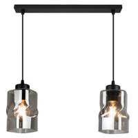 Lampa Wisząca AURA  CZARNA Listwa 2 Szklane Klosze grafitowe