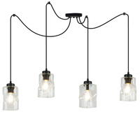 Lampa Czarna Wisząca Pająk Żyrandol 4 Płomienna Szklany Klosz Aura Bezbarwny