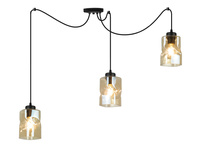 Lampa Sufitowa AURA Czarna Pająk 3 Szklany Klosz Miodowy