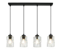Lampa Czarna Wisząca Żyrandol Listwa 4 Szklane Klosze Sufitowa Led Bezbarwny Klosz