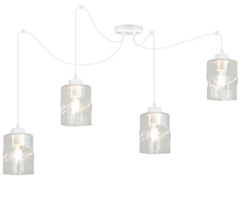 Lampa Biała Wisząca Pająk Żyrandol 4 Płomienna Szklany Klosz Aura Bezbarwny