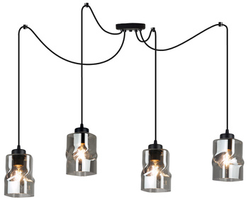 Lampa Czarna Wisząca Pająk Żyrandol 4 Płomienna Szklany Klosz Aura Grafitowy