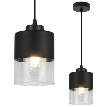 Lampa Wisząca Czarna Sufitowa Zwis 1 Żyrandol Szklany Klosz Led E27 Harmonia