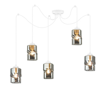 Lampa Biała Wisząca Pająk Żyrandol 4 Płomienna Szklany Klosz Aura Grafit