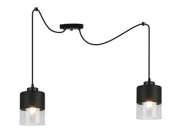 Lampa Pająk Wisząca Żyrandol 2 Płomienna Szklany Klosz Sufitowa Czarna