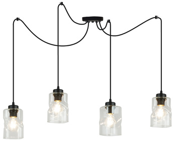 Lampa Czarna Wisząca Pająk Żyrandol 4 Płomienna Szklany Klosz Aura Bezbarwny