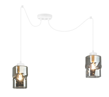 Lampa Sufitowa AURA Biała Wisząca Pająk 2 Szklany Klosz Grafitowy