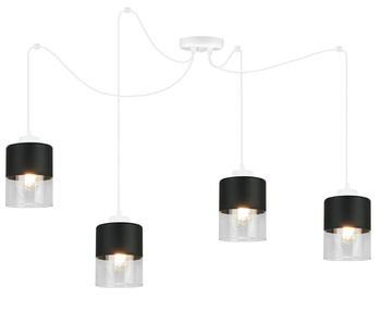 Lampa Pająk Wisząca Żyrandol 4 Płomienna Szklany Klosz Sufitowa Biała