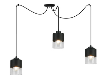 Lampa Pająk Wisząca Żyrandol 3 Płomienna Szklany Klosz Sufitowa Czarna