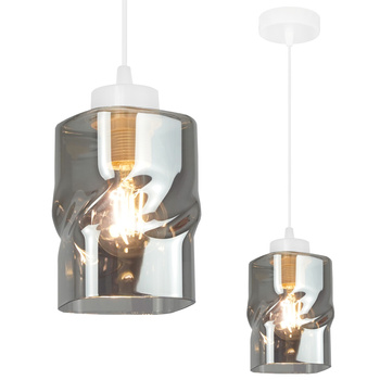 LAMPA WISZĄCA AURA BIAŁA SUFITOWA SZKLANY KLOSZ GRAFIT ZWIS 1 ŻYRANDOL E27