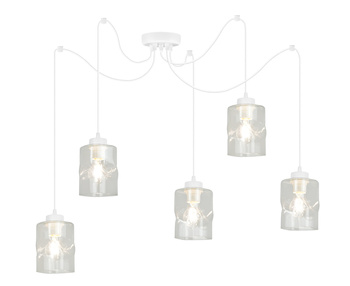 Lampa Biała Wisząca Pająk Żyrandol 4 Płomienna Szklany Klosz Aura Bezbarwny