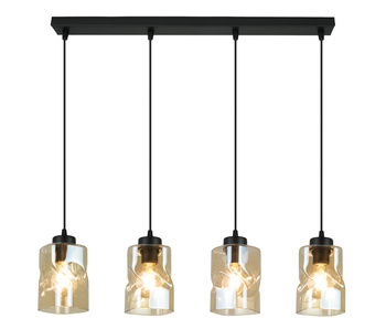 Lampa Czarna Wisząca Żyrandol Listwa 4 Szklane Klosze Sufitowa Led Miodowy Klosz