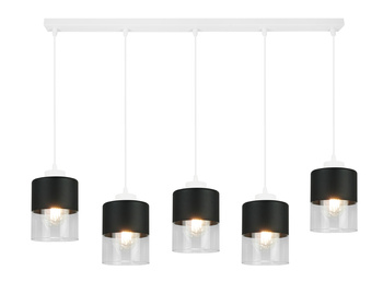 Lampa Sufitowa Wisząca Biała Żyrandol Listwa 5 Szklane Klosze Sufitowa Led