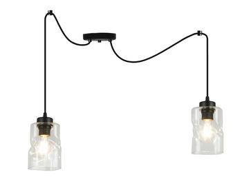Lampa Sufitowa AURA Czarna Wisząca Pająk 2 Szklany Klosz Bezbarwny