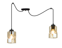 Lampa Sufitowa AURA Czarna Wisząca Pająk 2 Szklany Klosz Miodowy